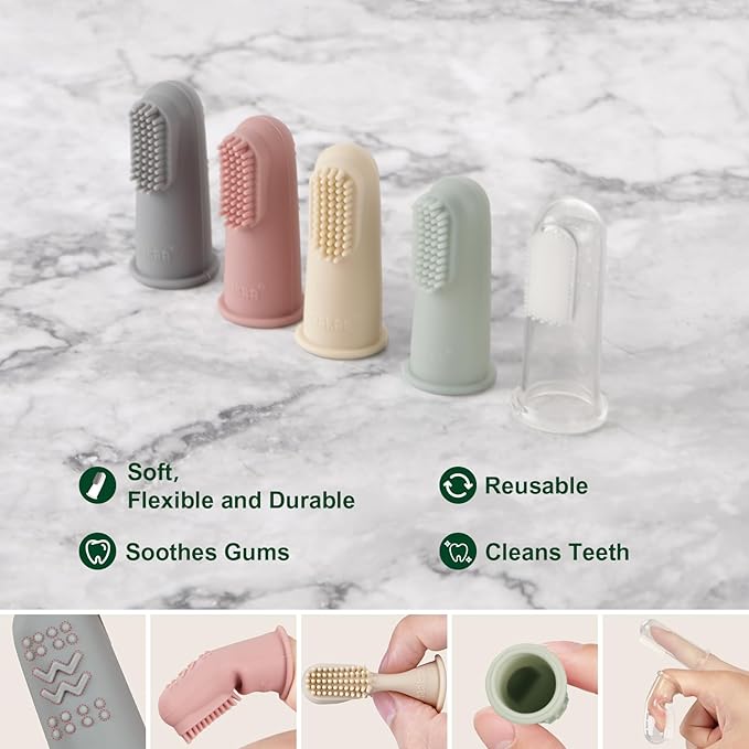 haakaa Silicone Baby Finger Toothbrush, Oral Care for Infants&Babies&Toddlers&Kids, Soft Food Grade Silicone, 0 Months+, 2 Pack, Pea Green