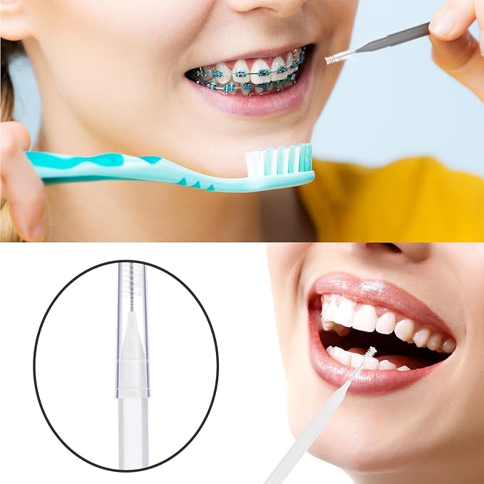 Patelai 100 Pieces Braces Brush for Cleaner Interdental Brush Toothpick Dental Tooth Flossing Head Oral Dental Hygiene Flosser Toothpick Cleaners Tooth Cleaning Tool(Blue, Grey, White,Various Sizes)