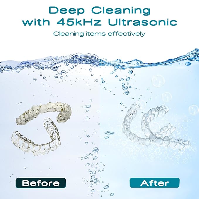 Ultrasonic Retainer Cleaner, White‌ Ultrasonic Retainer Cleaning Machine, Cleaner for Denture,Nightguard,Mouth Guard, Touch Retainer Cleaner.