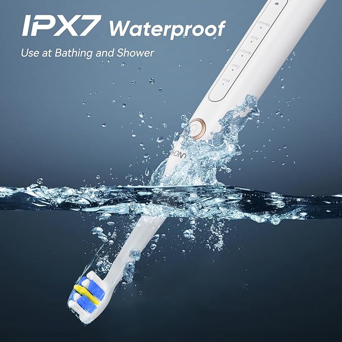 YUNCHI Electric Toothbrush for Adults & Kids, Rechargeable Electric Toothbrush with 8 Brush Heads, 5 Modes & 2 Minutes Smart Timer, Waterproof, One Charge for 30 Days, White