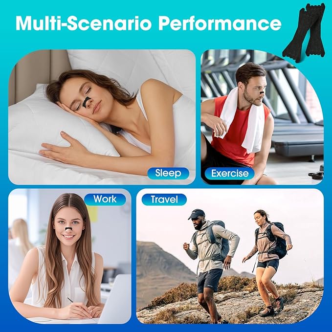 Nasal Strips for Snoring, 60 Count Nose Strips for Breathing- 3X Stronger Opening | Triple Elastic Bands, Reduce Snoring & Nasal Congestion, Nose Patches for Sleep, Work, Sport, Travel