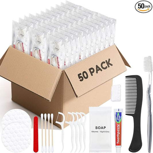 Travel Toothbrush Kit, Hygiene Kit Comes in A Double Sealed Individual Package, Personal Hygiene Kit for Hotel, Camping, Home and Travel (50 Set)