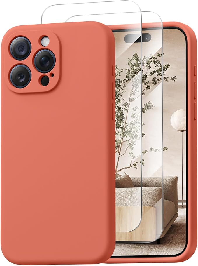 Magnetic for iPhone 15 Pro Case, Compatible with MagSafe, with 9H Nano Screen Protectors, Full Camera Protection, Silicone Shockproof Microfiber Lining Phone Case 6.1", Pink Pomelo