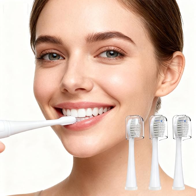 Replacement Brush Heads Compatible for 𝗪𝗮𝘁𝗲𝗿𝗽𝗶𝗸 𝐒𝐨𝐧𝐢𝐜-𝐅𝐮𝐬𝐢𝐨𝐧 2.0 Flossing Toothbrush (SF-01/ SF-02/ SF-03/ SF-04) with 3 Count Soft Bristles (White, Full Size)
