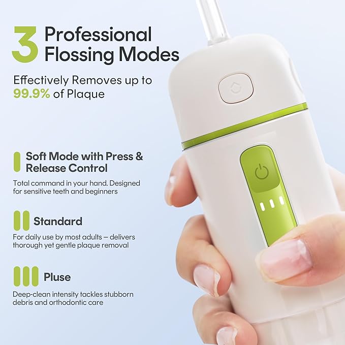 Water Flosser Portable for Travel - Mini Water Flosser with 3 Modes, IPX7 Waterproof, 360° Nozzles, Cordless Water Dental Flosser for Teeth Cleaning Flossing for Adults, Braces & Sensitive Gums
