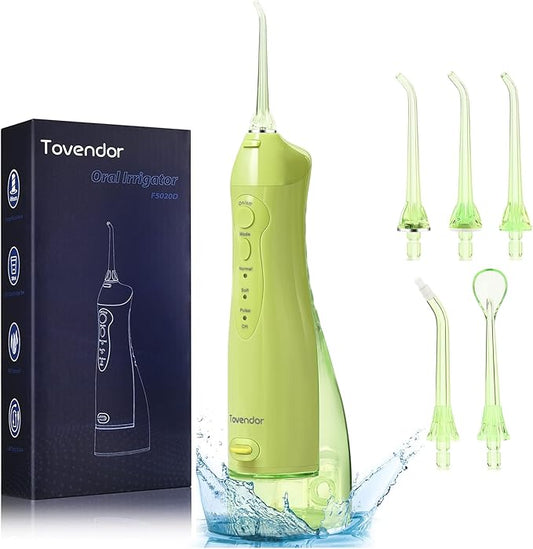TOVENDOR Electric Water Dental Flosser Teeth Pick, Cordless Flossers Oral Irrigator IPX7 Waterproof 300ML Rechargeable Travel Water Teeth Cleaner with 5 Tips for Home Braces Care Gums Deep Cleaning