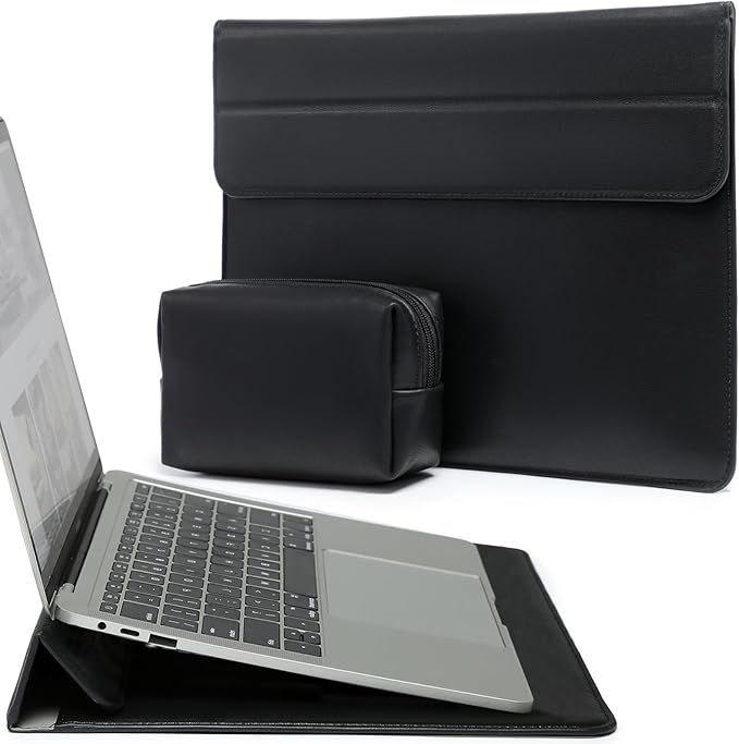 HYZUO 13 Inch Laptop Sleeve Case with Stand for 2025-2018 MacBook Air 13 M4 M3 M2 M1, 2025-2016 MacBook Pro 13 M2 M1, 13" iPad Pro/Air, Surface Pro 11/10/9, XPS 13, with Pouch, Black