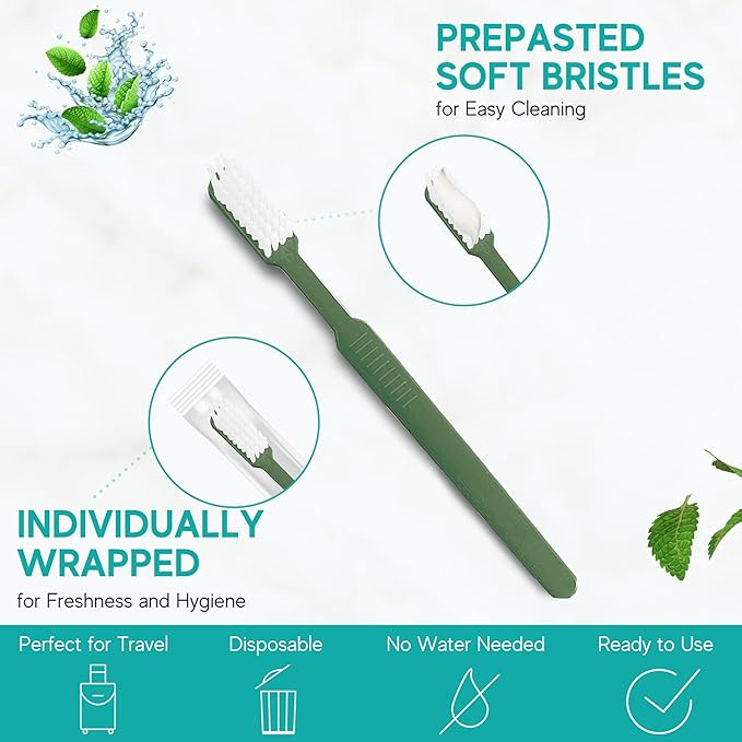 Avistar 320 Prepasted Disposable Toothbrushes Individually Wrapped - Single Use Pre Pasted Disposable Toothbrushes with Toothpaste Built in - Waterless Toothbrush for Travel, Guests, Hotel, & Camping