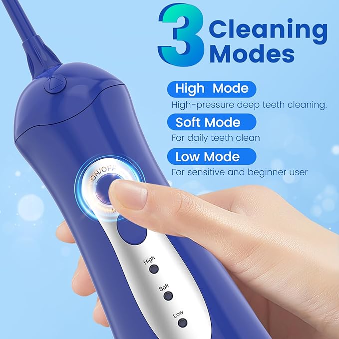Water Flosser for Teeth, Portable Oral Irrigator Rechargeable Water Dental Flosser Pick with High Pressure 5 Jet Tips, IPX7 Travel Water Flossing for Brace Teeth Cleaner Gum Care
