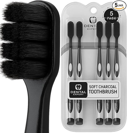 Soft Toothbrushes for Adults - Black Charcoal Toothbrush Ultra Soft for Sensitive Gums - Teeth Whitening Brush for Adults & Children [Extra Family Pack] Super Soft Tip Bristles