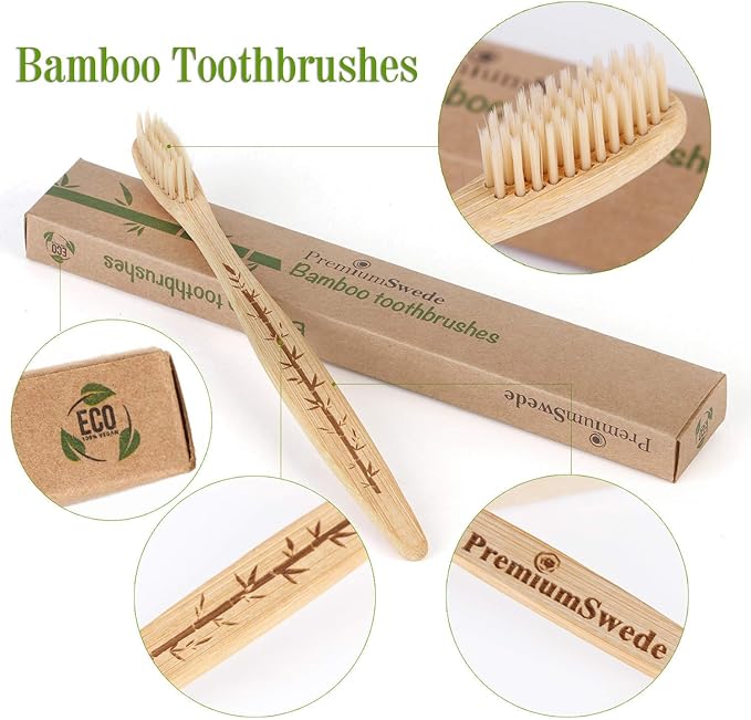 Bamboo Toothbrushes - Biodegradable Eco Friendly Soft Toothbrushes for Adults, Kids - Natural Wooden Toothbrushes with Soft Bristles - 10 Pcs Family Toothbrush Pack