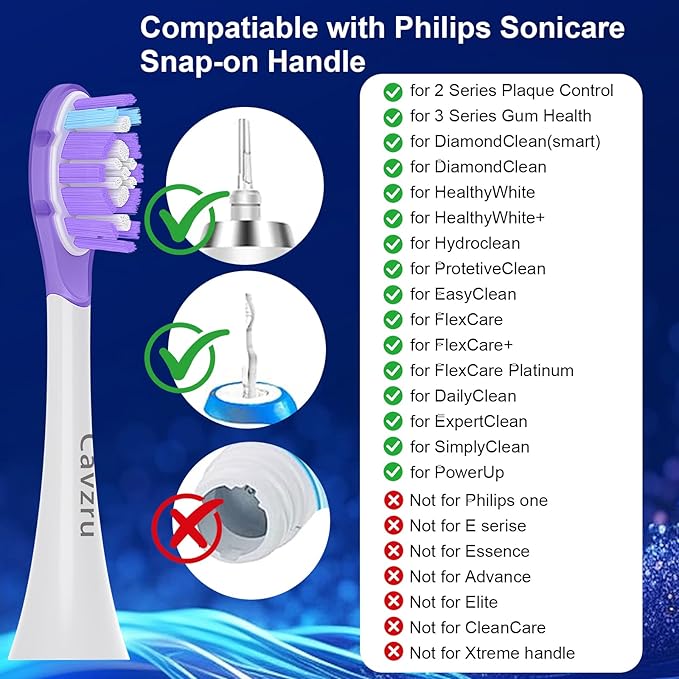 Cavzru Replacement Toothbrush Heads for Philips Sonicare Electric Toothbrush,Real Dupont Bristles for Sonicare A3 G3 W3 C3 C2 Brush Head, 6 Pack-Purple