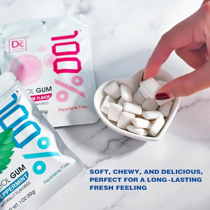 DC24 DAILY CARE 100% Xylitol Gum, Aspartame Free, Sugar Free Peppermint Chewing Gum, Natural Flavors, Gluten Free, Vegan, 20 Pieces, Pack of 5