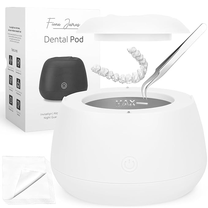 FIONA JAMES 48kHz Ultrasonic Retainer Cleaner with UV | Professional Sonic Dental Cleaning Pod for Aligner, Night Guard, Denture & Jewelry | White