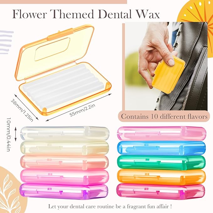 Geiserailie 20 Pack Braces Wax for Teeth New Flavored Dental Orthodontic Wax with Applicator Scraper for Braces Wearer, Oral Appliances, Aligners Patients, Fruit floral Flavors