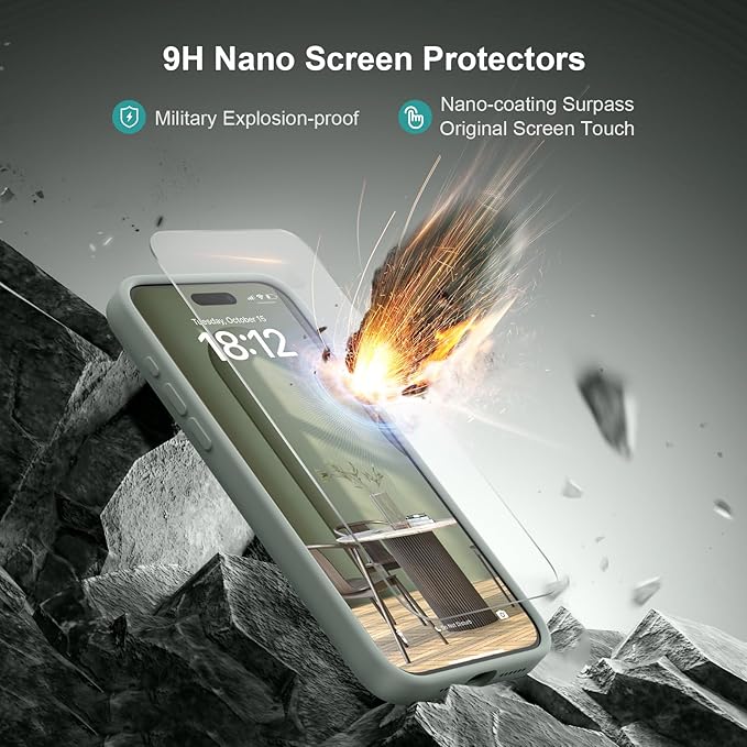 Magnetic for iPhone 15 Pro Case, Compatible with MagSafe, with 9H Nano Screen Protectors, Full Camera Protection, Silicone Shockproof Microfiber Lining Phone Case 6.1", Calke Green