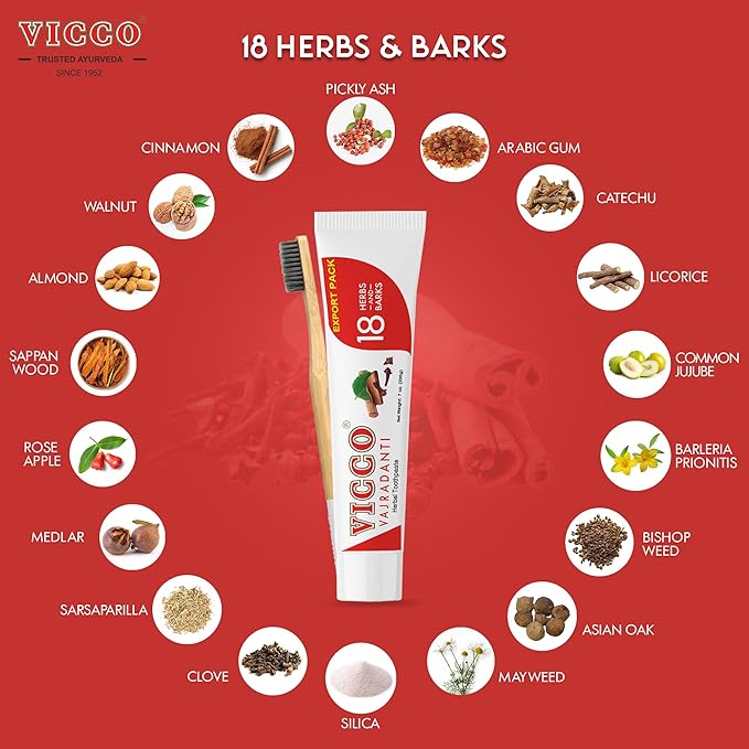 Vicco Vajradanti Ayurvedic Herbal Toothpaste by Vicco – 70 Year Legacy of Ayurveda, with 18 Ayurvedic Herbs & Barks, 100% Natural, Vegan, Fluoride-Free & Cruelty-Free – 3.53 oz (5 Pack)