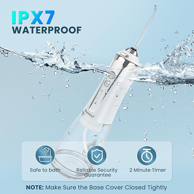 SweetLF Water Dental Flosser Pick for Teeth, 5 Modes Cordless Portable Oral Irrigator, 300ML Tank Water Teeth Cleaner with 5 Jet Tips, IPX7 Waterproof Rechargeable Flossing Picks for Home Travel