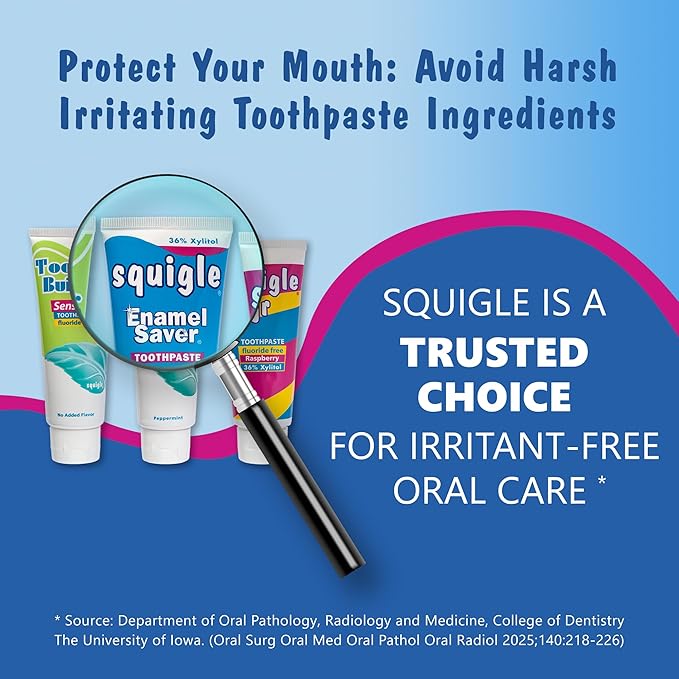 Squigle Enamel Saver Toothpaste (Canker Sore Prevention & Treatment) Prevents Cavities, Perioral Dermatitis, Bad Breath, Chapped Lips - 2 Pack