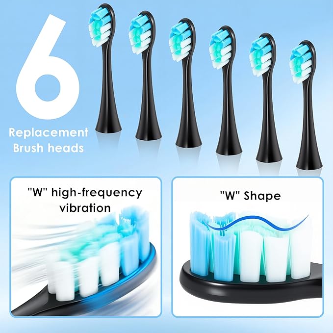 Hooyapik 38000 VPM Sonic Electric Toothbrush Set with 6 Brush Heads-2 Minute Timer-4 Cleaning Settings，IPX7 Waterproof,Lightweight and USB Rechargeable Toothbrush for Oral Care (Black)
