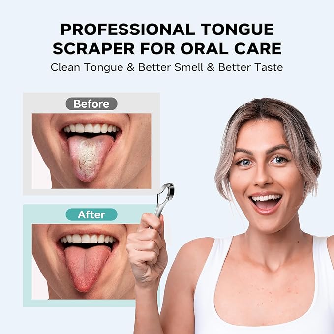 RONAVO Tongue Scraper Tongue Cleaner (New Series) Tongue Scraper for Adults Portable Storage Tongue Coating Removal Bad Breath Care Metal Tongue Scraper with Blue Carrying Case