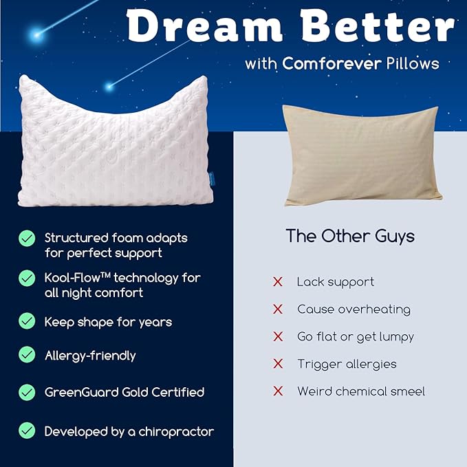 Cooling Side Sleeper Pillow for Neck and Shoulder Pain, Luxury Shredded Memory Foam Curved Bed Pillows for Sleeping Set of 2- Adjustable King Size- Washable Cover Crescent White