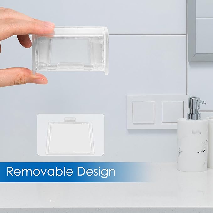 Toothbrush Holder Wall Mounted with Cover for Bathroom, 2 Slots Toothbrush Storage Organizer for Shower, Self Adhesive Toothbrush Hanger Rack for Dorm, Cabinet (Clear)
