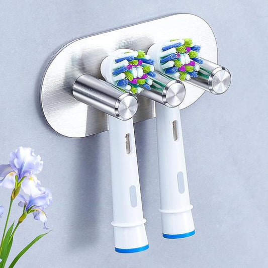 Electric Toothbrush Head Holder, Toothbrush Holders Wall Mounted, Adhesive Tooth Brush Head Holder Organiser, Electric Toothbrushs Holder, Shower Tooth Brushing Holder (Silver, Small)