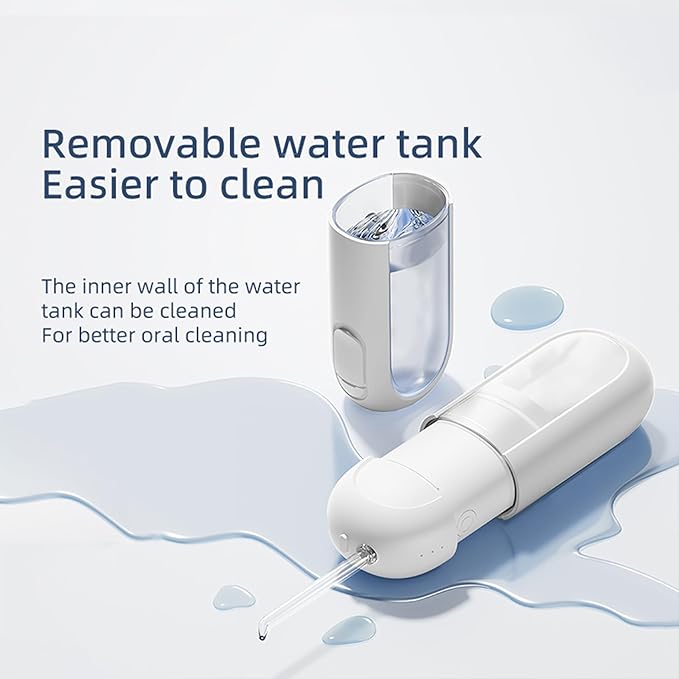Water Flosser - Waterproof Portable for Teeth ，Water Dental Flosser Portable Cordless Oral Irrigator 3 Modes 6 Flossing Nozzles, Compact & Light for Travel (White)