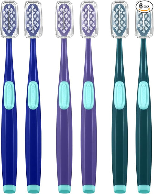 Extra Soft Toothbrushes for Adults, Ultra Soft Toothbrushes with Covers, 10000 Micro Nano Bristles, for Sensitive Teeth, Gum Recession and Elderly, Travel (Wide Head, 6 Count)