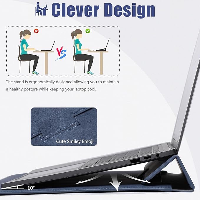 HYZUO 15-16 Inch Laptop Sleeve Case with Stand Feature for MacBook Pro 16 M4/M3/M2/M1 Pro/Max 2025-2019, XPS 15, MacBook Pro 15 2015-2012, Samsung Galaxy Book Flex/Pro 15, Navy Blue