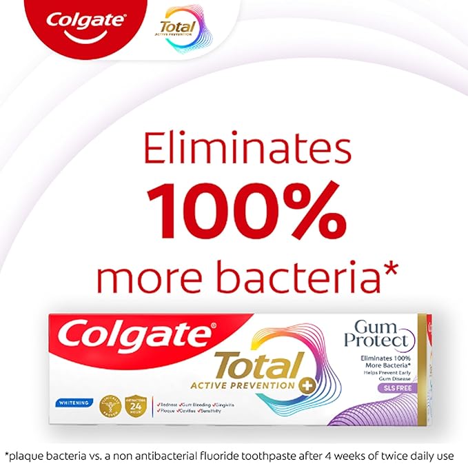 Colgate Total Active Prevention Gum Protect Whitening Toothpaste, Whitening Gum Toothpaste for Inflammation, Redness, Bleeding, Irritation, and Sensitivity, SLS Free, 3 Pack, 3.0 oz