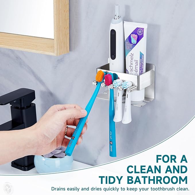 Toothbrush Holders, Toothbrush Head Holder Wall Mounted, Electric Toothpaste Holder for Bathroom, Shower Tooth Brushing Holder Storage, Stainless Steel Brushed Nickel Tooth Brush Holder Organizer