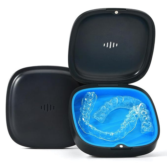 Retainer Case Slim Aligner Case with Vent Holes Removable Inner Tray Silicone for Easy Cleaning (1Pack Black Blue)