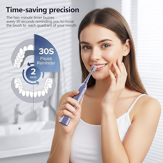 Water Flosser with Electric Toothbrush – 3 Sonic Toothbrush Modes & 5 Water Flossing Pressure – Fast Charging & IPX7 Waterproof – Portable Travel Case Included(Purple)