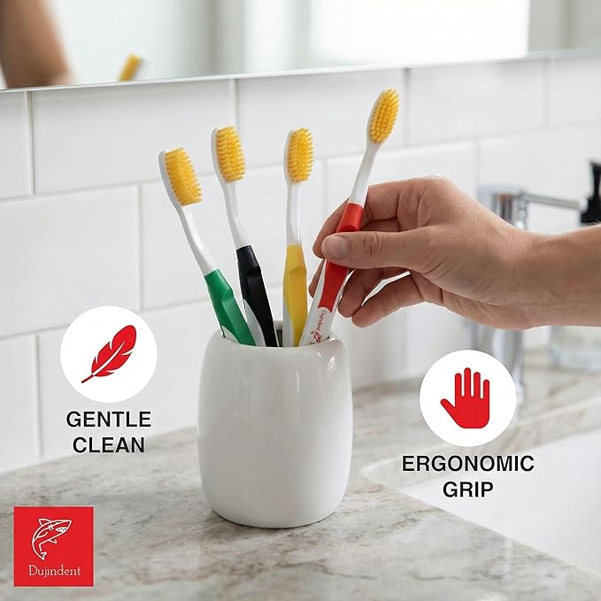 Dolphin Gold [4 Packs] Extra Soft Toothbrush Manual Long Flossing Bristle, Ultra Clean Toothbrush, Good for Sensitive Teeth and Gums (Yellow, Gold 4 Packs)