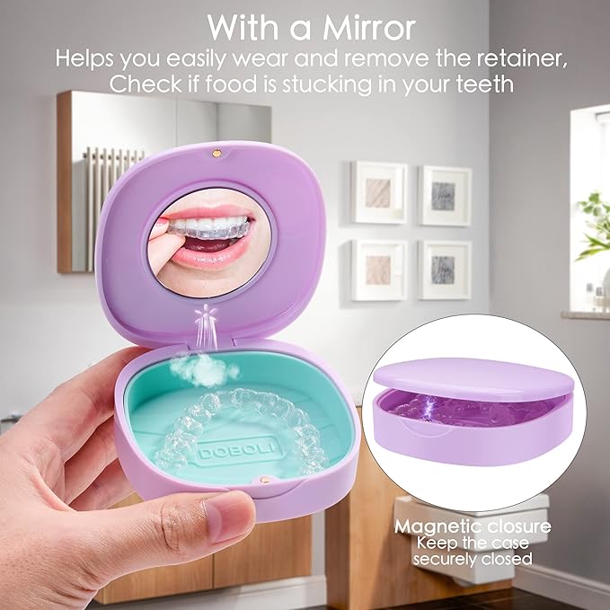 Doboli Retainer Case, Purple, Compatible with Invisalign, Night Guard, Mouth Guard, 1 Count