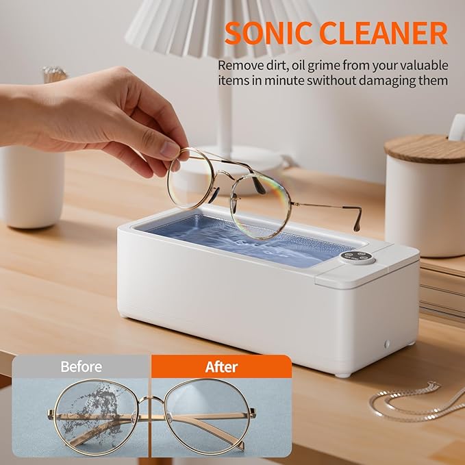 Portable Ultrasonic Cleaner Machine - 50KHz Jewelry Cleaner Ultrasonic Machine with 3 Timer Modes, Ultrasonic Jewelry Cleaner for Jewelry, Eyeglasses, Rings, Watches, Dentures, Retainer, Razors