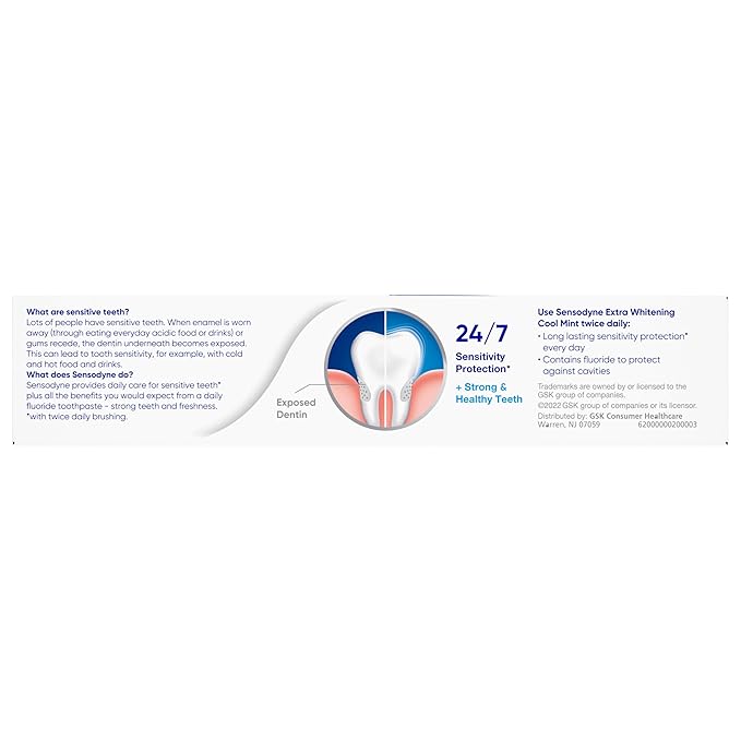 Sensodyne Extra Whitening Toothpaste - Sensitive Teeth & Cavity Prevention | Cool Mint 4oz 4-Pack