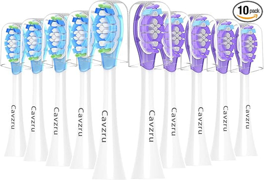 Cavzru 10Pack Replacement Toothbrush Heads for Philips Sonicare Electric Toothbrush,Real Dupont Bristles for Sonicare A3 G3 W3 C3 C2 Brush Head,Purple+Blue