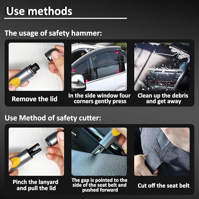 Safehammer - 2025 Upgraded Safe Hammer Glass Breaker Under Water, Car Hammer Seatbelt Cutter Window Breaker Emergency Escape Tool, Safehammer Glass Breaker for New Cars (3PCS)