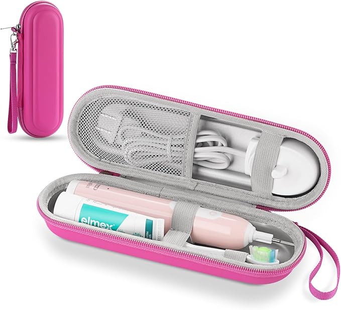 TYSORETY Toothbrush Travel Case for Oral B/Oral-B Pro 1000 1500 5000 7000 & Philips Sonicare 4100 1100 5300 5100 6100/iO Electric Toothbrush, Hard Protective Storage Bag (Pink)