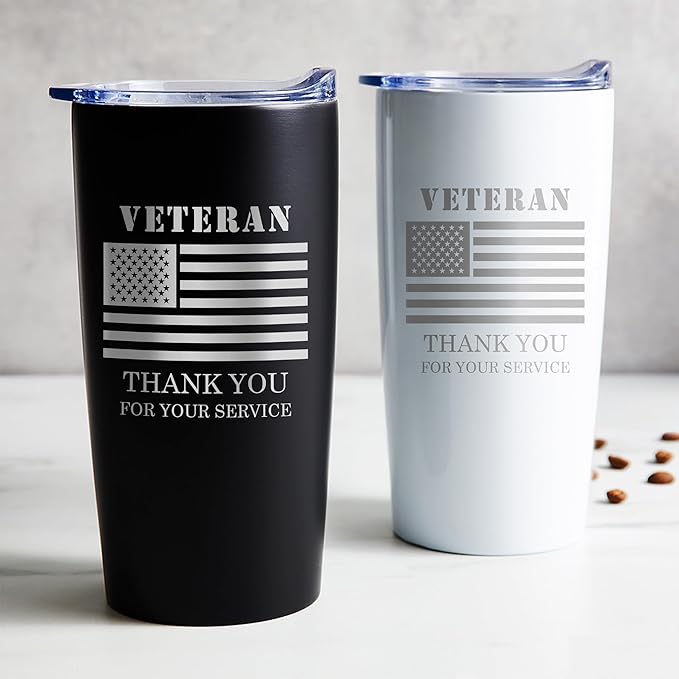 Lifetime Creations Veteran Tumbler - Engraved Veteran's Day Gifts with USA Flag for Veterans Day Event, Thank You for Your Service, Employees, Community Recognition (White, Holds 20 ounces)