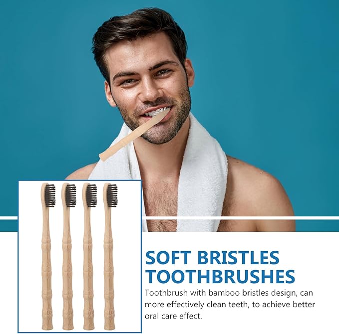 VICASKY 4pcs Toothbrush Set with Extra Soft Bristles, Black Curved Head Design, Portable Eco-Friendly Manual Toothbrushes for Adults, Travel Use, Soft Handle