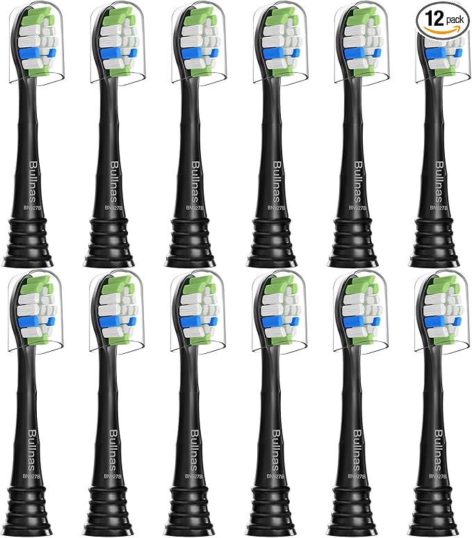 Bullnas Replacement Brush Heads Compatible with Philips Sonicare, Toothbrush Heads for Sonicare ProtectiveClean 4100 5100 5300 6100 Electric Toothbrush, 12 Count Ultimate Care Toothbrush Heads, Black