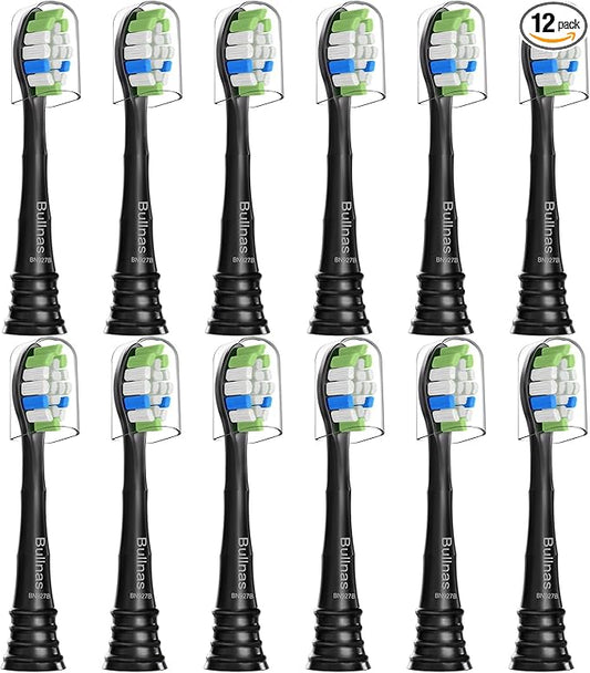Bullnas Replacement Brush Heads Compatible with Philips Sonicare, Toothbrush Heads for Sonicare ProtectiveClean 4100 5100 5300 6100 Electric Toothbrush, 12 Count Ultimate Care Toothbrush Heads, Black