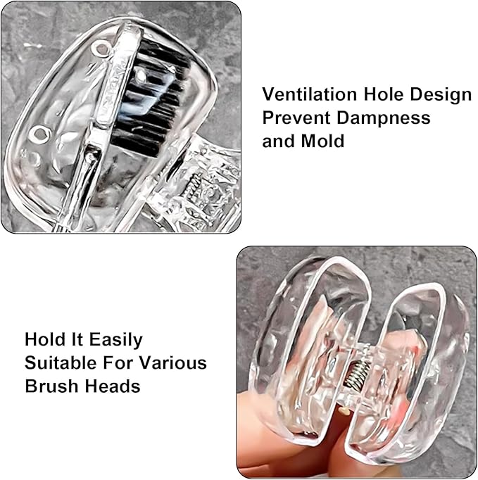 Upgrade Travel Toothbrush Head Covers Toothbrush Protector Cap Brush Pod Case Protective Portable Plastic Clip for Household Travel, Bathroom, School, Camping, Business (G, 2 Pack)