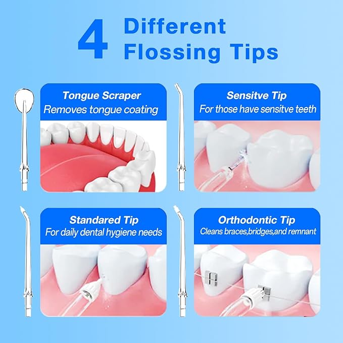 KIWIBIRD Water Dental Flosser Cordless with UVC Light, 3 Modes Portable Oral Irrigator, IPX7 Waterproof, 300ML Tank, Electric Teeth Cleaner for Tonsil Stones, Home & Travel Use (Black & White)