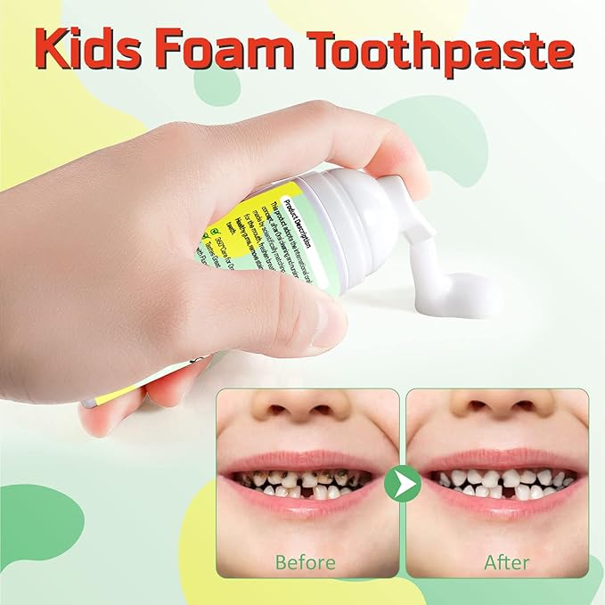 Kids Foam Toothpaste 2 Pack, Foam Toothpaste with Low Fluoride, Toddler Toothpaste for U Shaped Toothbrush Electric Toothbrush, Kids Toothpaste for Ages 3 Plus(Watermelon+Blueberry)