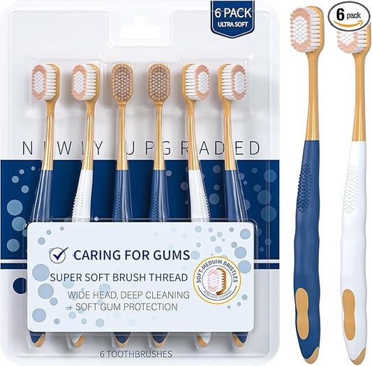 Adult Wide Head Soft Hair Toothbrush, Manual Toothbrush, Excellent Cleaning Effect for Large Head, Ultra Soft Brush Thread Can Effectively Clean Sensitive Teeth or Gingivals (6 Pack)